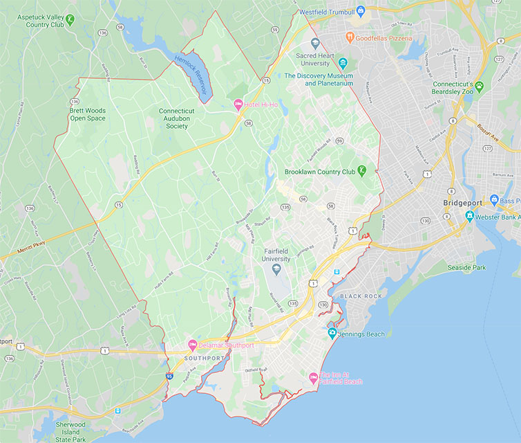 Map Of Our Service Area Near Fairfield Connecticut