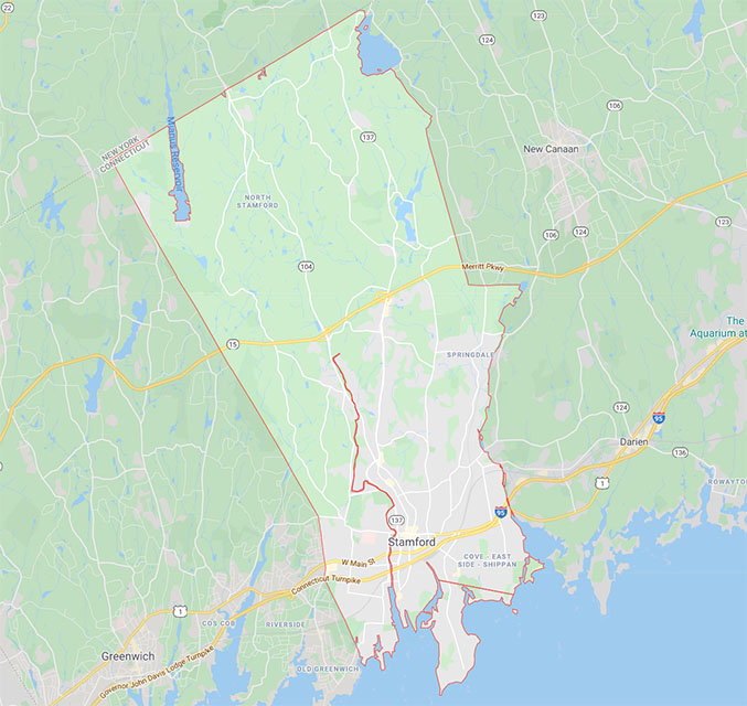 Map of Advanced Window Systems Service Area in Stamford Connecticut