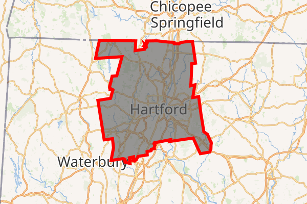 Map of Hartford county CT