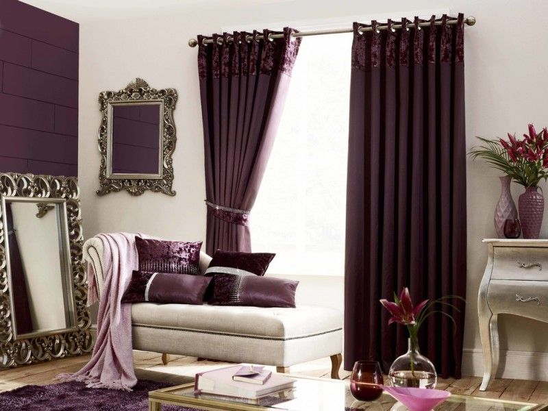 Cream walls with Purple Curtains