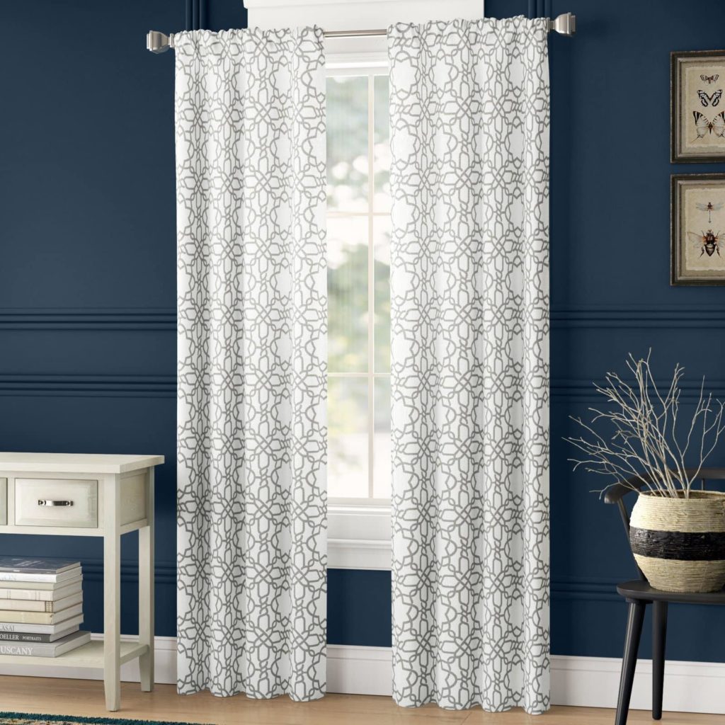 Blue Walls with White Patterned Curtains