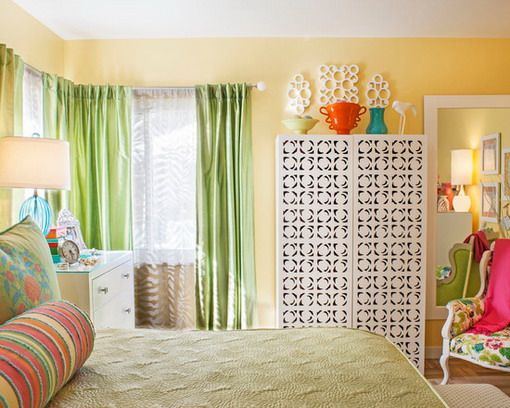 Yellow Walls with Green Curtains