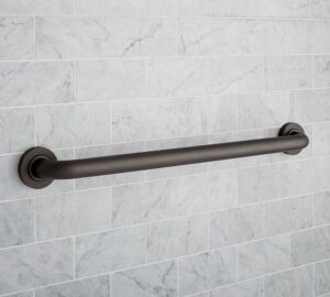 Marble Backsplash with Black Grab bar 